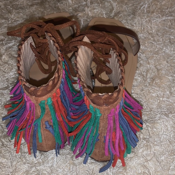 ZARA Fringed Flat Suede Leather Sandals Size 8 - Picture 8 of 9